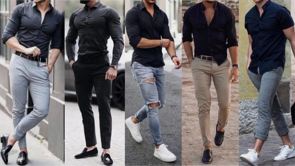 street look with black pants  Black shirt outfits, Black shirt