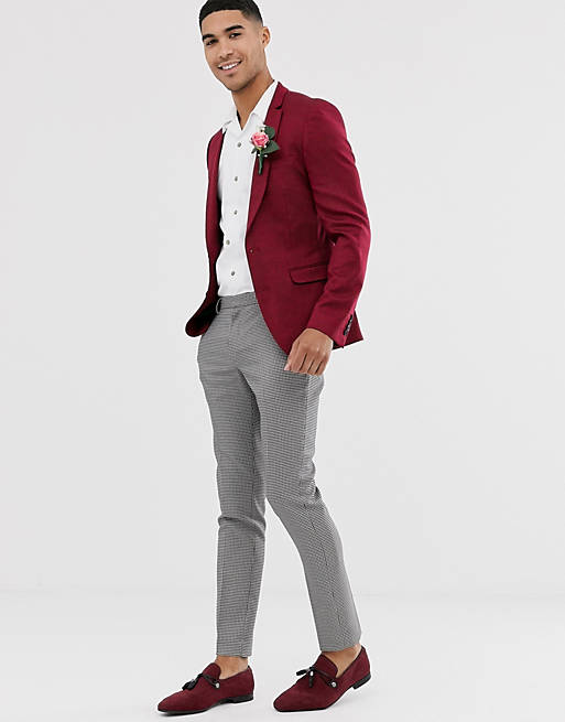 Nick Wooster wearing Burgundy Blazer Grey Cardigan Grey Wool Dress Pants  Burgundy Leather Derby Shoes  Lookastic