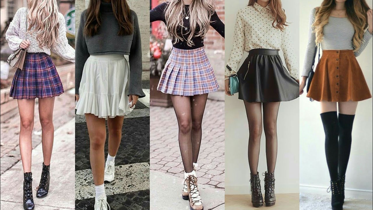Blue Plaid Mini Skirt with Tights Outfits (2 ideas & outfits)